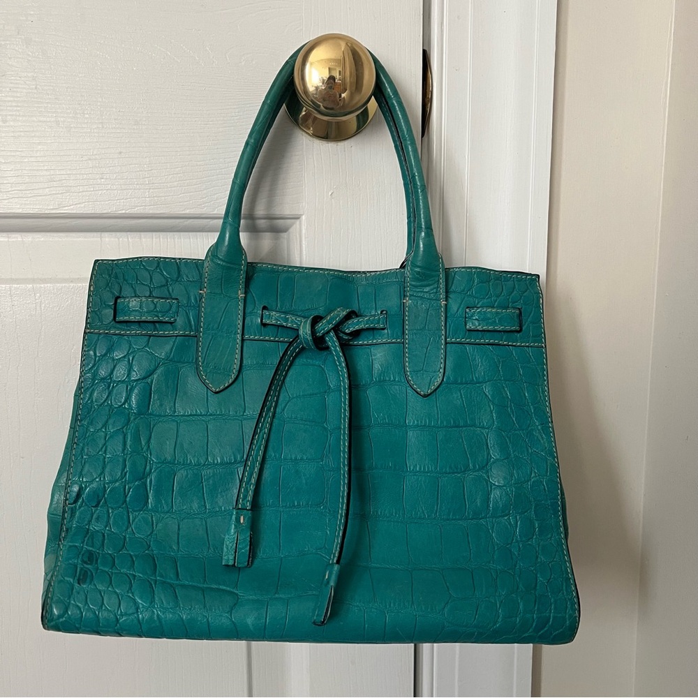 Dooney & Bourke Teal Crocodile-Embossed Tote